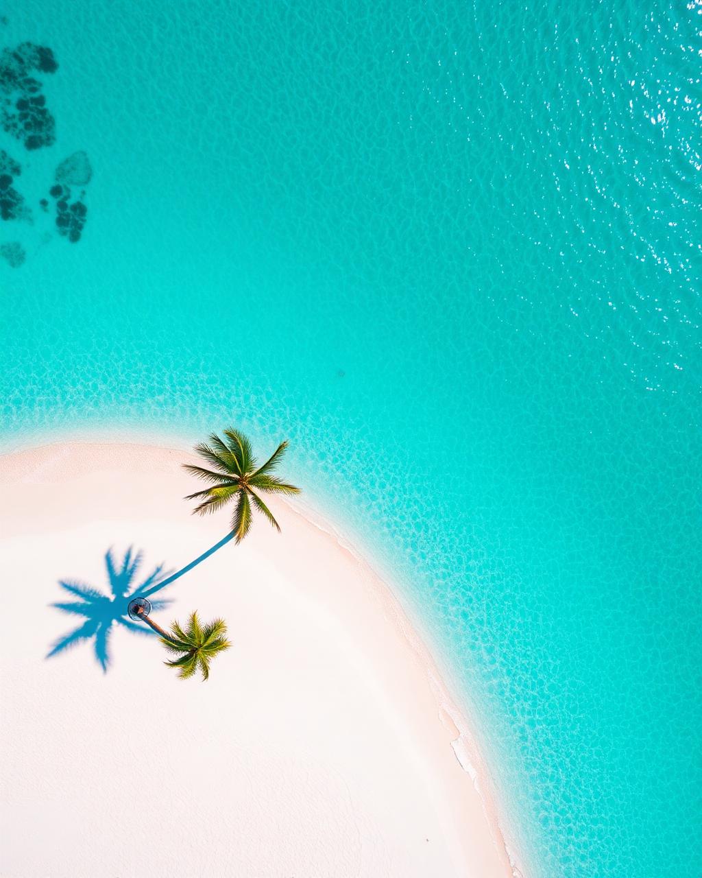 Vista aérea de una playa caribeña con palmeras y aguas turquesas